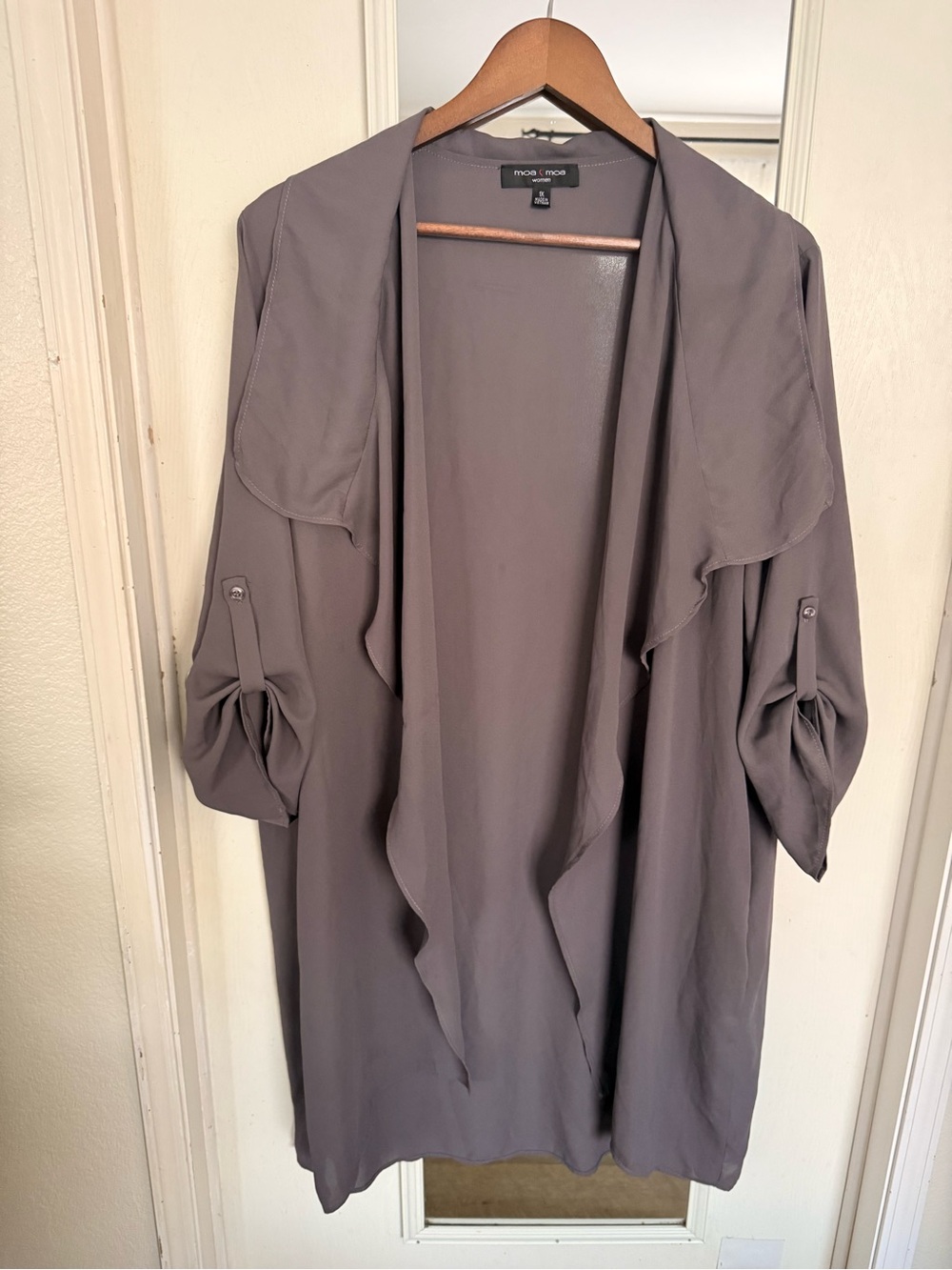 Moss & Spy Taupe Open-Front Draped Trench Coat